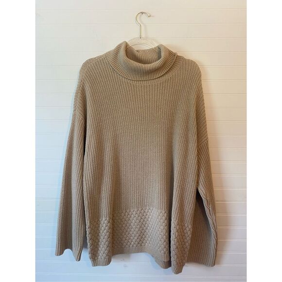 Calvin Klein Sweaters - Calvin Klein Tan Oversized Turtleneck Knit Sweater Size Large NWT Cotton